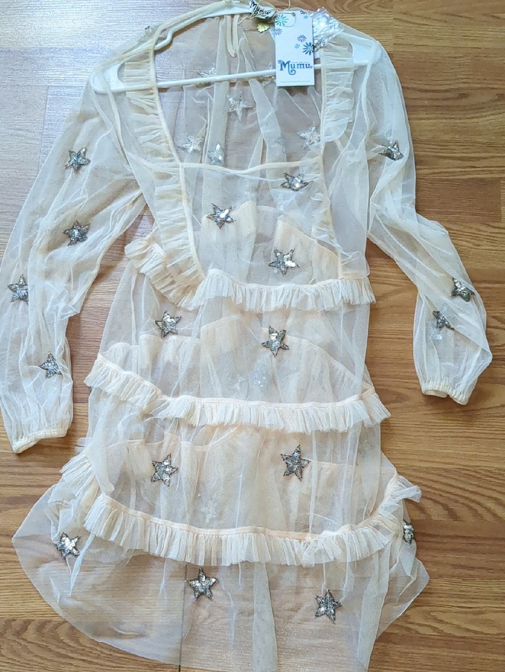 NWT! Show Me Your Mumu Light Pink Sheer Star Print Mini Dress